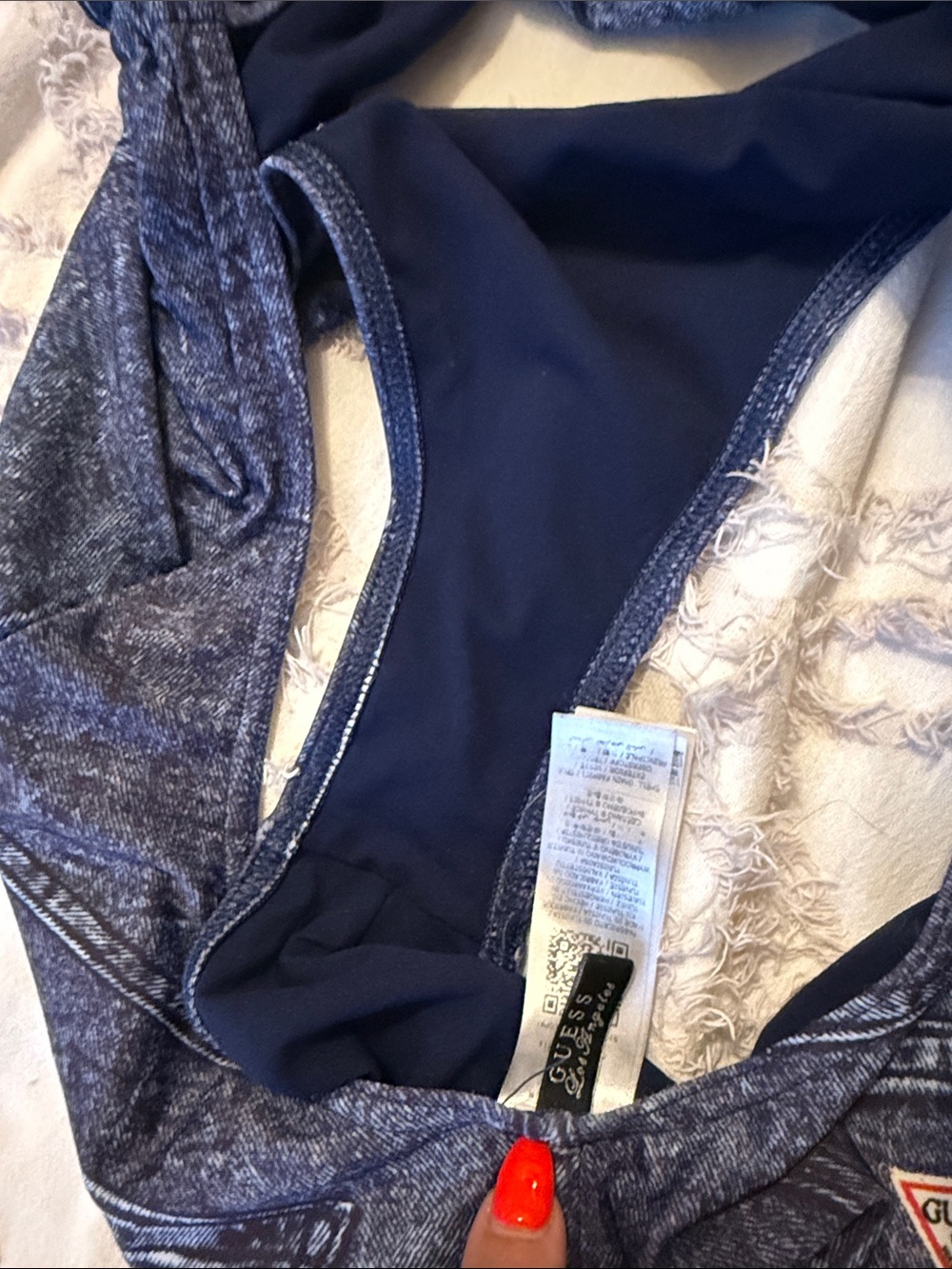 Guess Brand Faux Denim Deep V Cheeky Cut Monokini - Picture 5 of 5